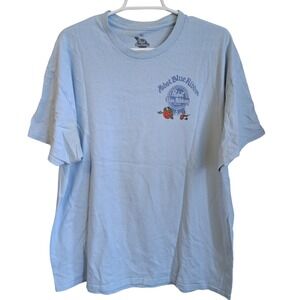 Pabst Blue Ribbon Beer Mens SS Graphic Tee XLLight Blue w/ Roses 2 Sided Logos
